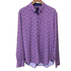 Michael Strahan Modern Fit Small Floral‎ Print Button Up Shirt XL 18-18.5